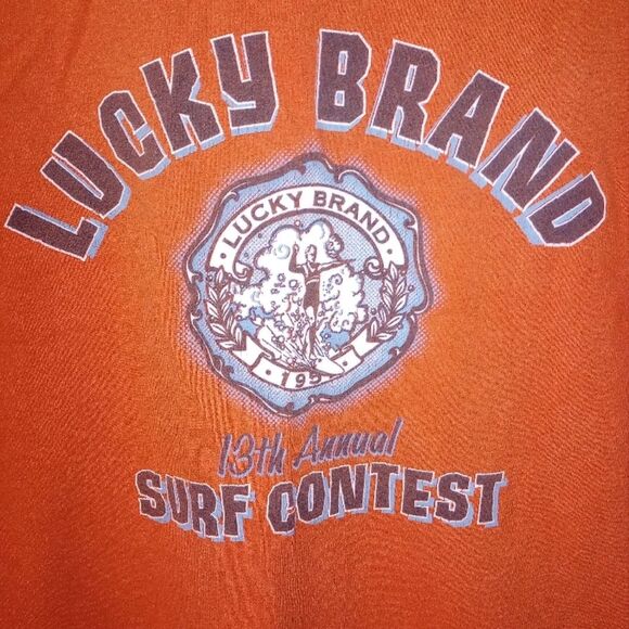 Lucky Brand Vintage 90/Y2K Orange T-Shirt Size Large EUC P2P 20 in - Picture 2 of 6